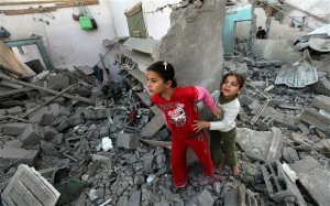 Children of Gaza in Rubble by Haidar Eid